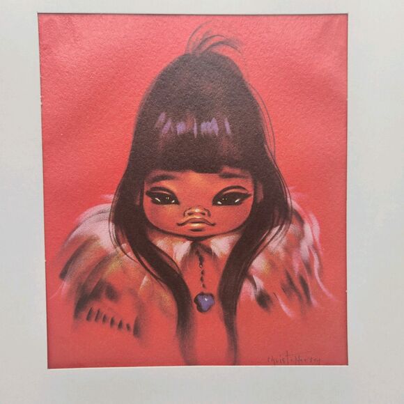 Vintage Gerda Christoffersen NATIVE AMERICAN girl Screen Print - Picture 2 of 5